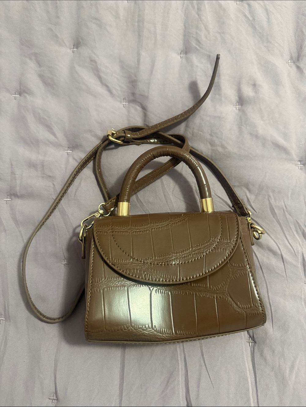 ASOS Brown Croc-Embossed Top Handle Crossbody Bag